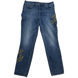 NYDJ Lift Tuck 5 Pocket Gold Embroider Detail Button Zip Close Alina Legging 14